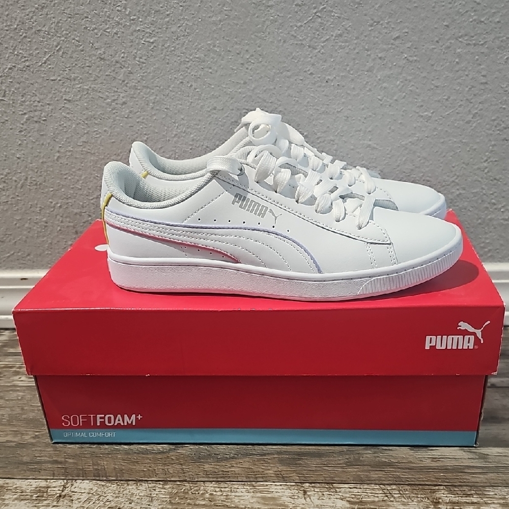 Puma White Sneakers with Yellow and Pink Accents